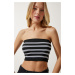 Happiness İstanbul Women's Black and White Strapless Ribbed Knitted Bustier