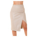 Sexy Faux Leather Midi Skirt with slit BEIGE