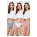 Trendyol White-Pink-Blue 3-Pack 100% Cotton Ribbed Lace Detailed String Knitted Panties