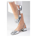 Mio Gusto Bria Women's Silver Color Open Back Short Heeled Shoes