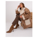 Camel and beige sheepskin coat with button closure