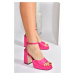 Fox Shoes Fuchsia Satin Fabric Thick Platform Heels Women's Shoes