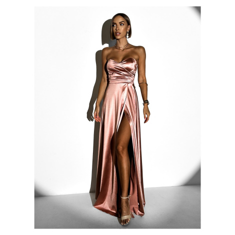 Staroružové spoločenské dlhé šaty SYCHAEUS bez ramienok