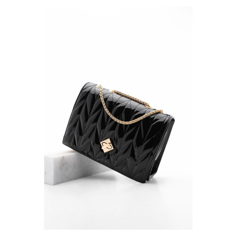 Marjin Women's Gold-colored Chain Shoulder Bag Delbin Black Patent Leather