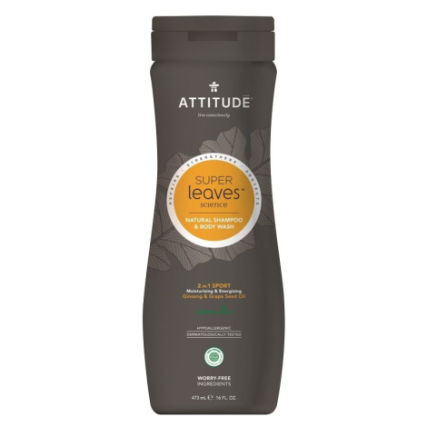 Attitude Pánsky šampón a telové mydlo (2v1) Super Leaves s detoxikačným účinkom, normálne vlasy 