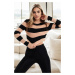 28277 Dewberry Striped Crop Knitwear Sweater-BLACK-CARAMEL