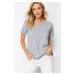 Trendyol Gray Melange 100% Cotton Basic V Neck Knitted T-Shirt