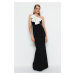 Trendyol Black and White Lined Woven Long Evening Dress