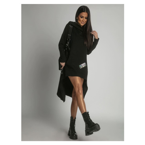 Asymmetrical oversize black hooded tunic FASARDI