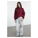 Trendyol Claret Red Stone Detailed Relaxed/Comfortable Pattern Thick Polar Fleece Knitted Sweats