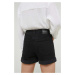 Rifľové krátke nohavice Hollister Co. dámske, čierna farba, jednofarebné, vysoký pás