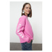 Trendyol Pink Thick Polar Fleece Oversize/Wide Cut Slogan Printed Knitted Sweatshirt