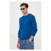 Vlnený sveter United Colors of Benetton pánsky, tmavomodrá farba, tenký