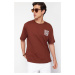 Trendyol Brown Relaxed/Comfortable Cut Text Printed Short Sleeve 100% Cotton T-Shirt