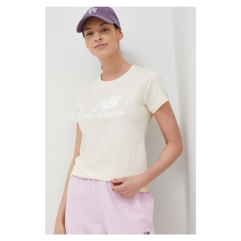 Bavlnené tričko New Balance béžová farba