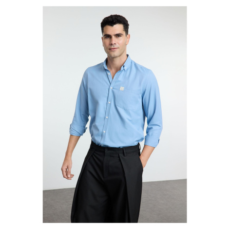 Trendyol Indigo Regular Fit Label Detailed Chambray Easy Iron Shirt