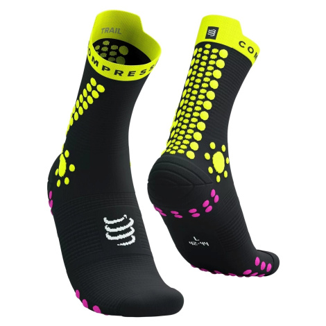 Compressport Pro Racing Socks V4.0 Trail Black/Safety Yellow/Neon Pink T2 Bežecké ponožky
