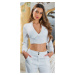 Sexy Musthave Crop Blouse with V-Neck & collar white Einheitsgroesse