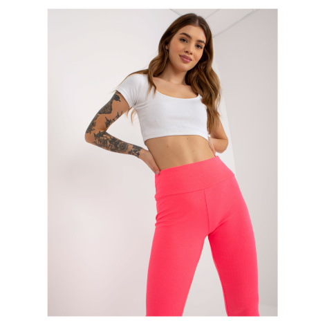 Basic fluo pink ribbed cotton leggings