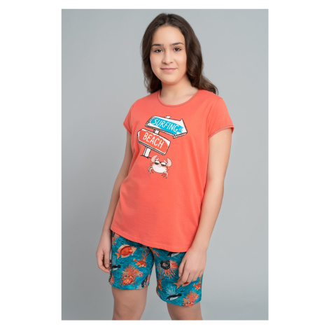 Dievčenské pyžamo Italian Fashion Oceania - krátke Korálová