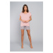 Women's bamboo pajamas, short sleeves, short legs - powder pink/print