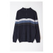 Trendyol Navy Blue Regular Cotton Half Turtleneck Color Block Knitwear Sweater