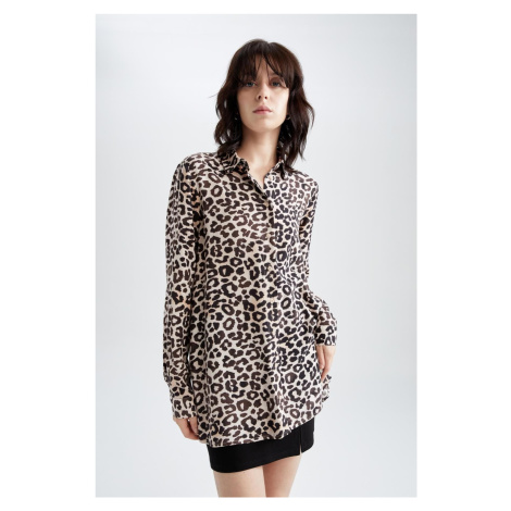 DEFACTO Loose Fit Leopard Patterned Long Sleeve Shirt Tunic