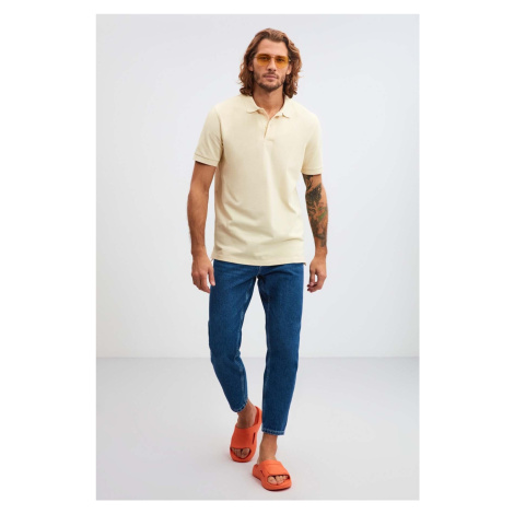 GRIMELANGE Morgan Men's Regular Fit 100% Cotton Yellow Polo Neck T-shir