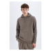 DEFACTO Brown Pocket Regular Fit Hooded Soft Furry Basic Plain Sweatshirt