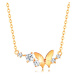 Zlatý náhrdelník 585 - jemná retiazka, motýľ a oblúk z čírych trblietavých zirkónov