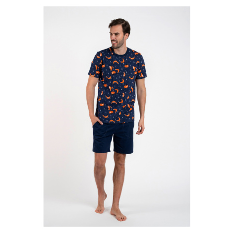 Men's pyjamas Witalis, short sleeves, shorts - print/navy blue Italian Fashion