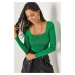 Olalook Grass Green Square Collar Basic Knitwear Blouse