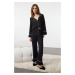 Trendyol Black Lace and Flounce Detailed Viscose Woven Pajama Set