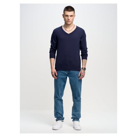 Big Star Man's V-neck_sweater Sweater 161000 Navy Blue-403