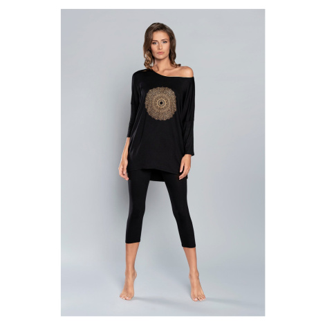 Pyjamas Mandala 3/4 sleeve, 3/4 legs - black Italian Fashion