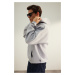 Trendyol Gray Hooded Oversize/Wide Cut Sleeve Text Embroidered Label Soft Fabric Sweatshirt