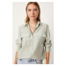 Happiness İstanbul Women's Light Almond Green Wide Pocket Tencel Shirt