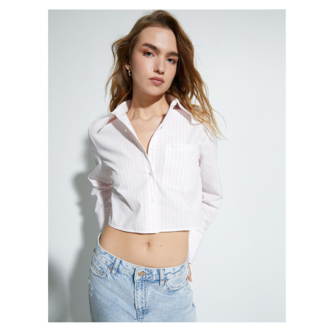 Koton Crop Poplin Shirt Long Sleeve Pocket Detailed Buttoned Classic Collar