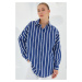 Bigdart Women's Navy Blue White Striped Oversize Basic Shirt 20254