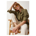 Happiness İstanbul Women's Khaki Pocket Oversize Muslin Shirt