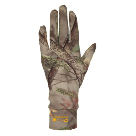 Poľovnícke tenké rukavice 100 strečové s maskovacím motívom lesa