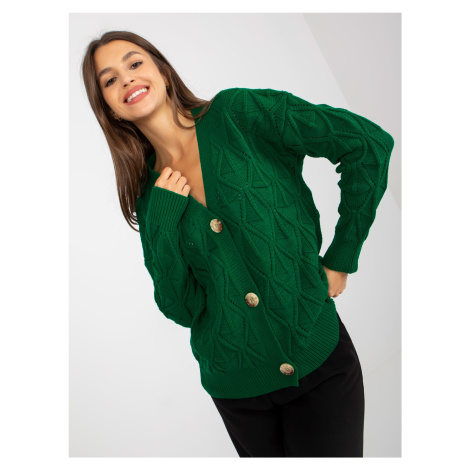 Dark green openwork cardigan with RUE PARIS buttons