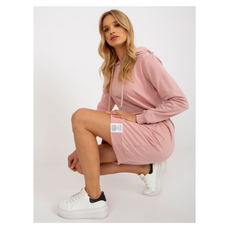 Light pink basic sweatshirt dress with pockets
