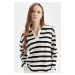 DEFACTO Regular Fit Striped Polo Neck Hem Detailed Long Sleeve T-Shirt Tunic