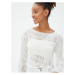 Koton Crop Knitwear T-Shirt Long Sleeve Openwork Crew Neck