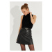Cool & Sexy Women's Black Buckled Faux Leather Mini Skirt