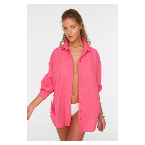 Trendyol Fuchsia Gathered Woven Beach Shirt