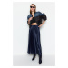 Trendyol Navy Blue Pleated Maxi Knitted Skirt