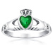 Strieborný prsteň Claddagh so zeleným zirkónom