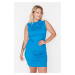 Trendyol Curve Sax With Shirring Details, Round Neck Knitted Dress